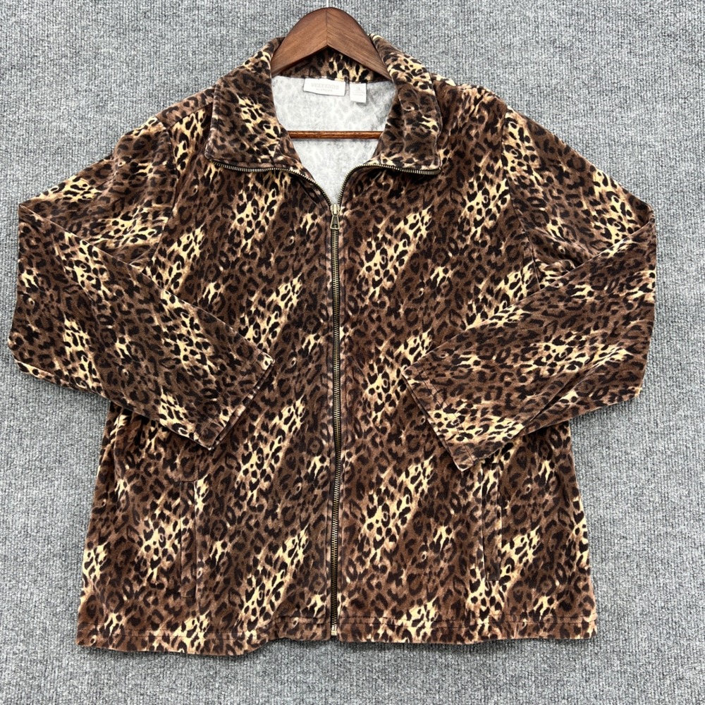 Weekends by Chico's Leopard Velour Full Zip Womens Size 3 XL Cozy Mob Wife Glam